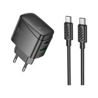 Зарядний пристрій HOCO CS61A Bright 1xUSB-C PD30W + 1xUSB QC3.0 + cable USB-C to USB-C Black (6942007638449)