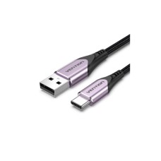Дата кабель USB 2.0 AM to USB-C 1.5m 3A cotton braided aluminum purple Vention (CODVG)