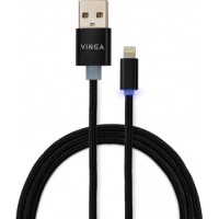 Дата кабель USB 2.0 AM to Lightning 1m LED black Vinga (VCPDCLLED1BK)