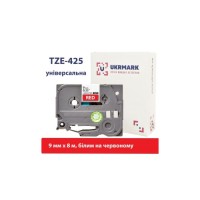 Стрічка для принтера етикеток UKRMARK B-T425P, ламінована, 9мм х 8м, white on red, аналог TZe425 (900555)