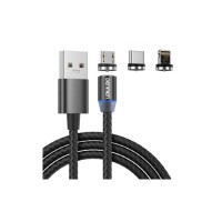 Дата кабель USB 2.0 AM to Lightning + Micro 5P + Type-C magnetic black Denmen (DN-D09E-BK)