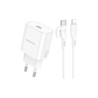Зарядний пристрій BOROFONE BA82A Platinum USB-C PD25W + cable USB-C to Lightning White (6941991112263)