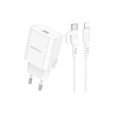 Зарядний пристрій BOROFONE BA82A Platinum USB-C PD25W + cable USB-C to Lightning White (6941991112263)