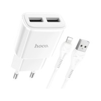 Зарядний пристрій HOCO C88A Star round 2xUSB + cable Lightning 12W White (6931474749512)