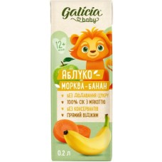 Сік дитячий Galicia Baby яблучно-морквяно-банановий з м’якоттю натуральний 200 мл (4820209564303)