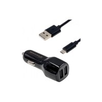 Зарядний пристрій Grand-X 2,1A, 12-24V, Black 2USB 5V/2.1A + DC cable USB/Micro USB,1m (CH-26BM)