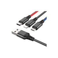 Дата кабель USB 2.0 AM to Lightning + Micro 5P + USB-C 1.0m 2A nylon black+red+blue HOCO (6931474768636)