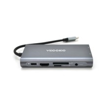 Концентратор VEGGIEG USB-C 7-in-1 USB-C + 3xUSB 3.0 + HDMI + VGA + SD/TF + RJ45 0.1m silver (TC10-U)