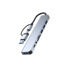 Концентратор Dynamode USB-C/A 8-in-1 1xUSB-C + 1xUSB 3.0 + 3xUSB 2.0 + 3.5mm audio + SD/TF silver (BYL-2218TU)