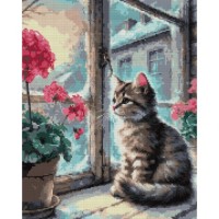 Картина по номерам Santi алмазна мозаїка Квітка та кошеня 40х50 см на підрамни (956056)
