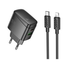 Зарядний пристрій HOCO CS61A Bright 1xUSB-C PD30W + 1xUSB QC3.0 + cable USB-C to Lightning Black (6942007638432)