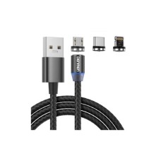 Дата кабель USB 2.0 AM to Lightning + Micro 5P + Type-C magnetic black Denmen (DN-D09E-BK)