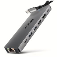 Концентратор AXAGON USBC to 2xUSBA + 1xUSBC + 2xHDMI + RJ45 + PD100W 0.15m gray (HMC-7HX2)