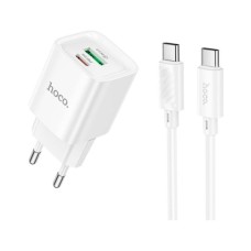 Зарядний пристрій HOCO C147A Charm 1xUSB-C PD20W + 1xUSB QC3.0 + cable USB-C to USB-C White (6942007630290)