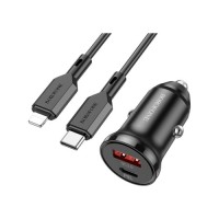 Зарядний пристрій BOROFONE BZ18A PD20W+QC3.0 car charger set(Type-C to iP) USB-A/Type-C Black (BZ18ACLB)