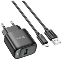 Зарядний пристрій HOCO C140A Smart USB QC3.0 + USB to cable Micro Black (6942007627801)