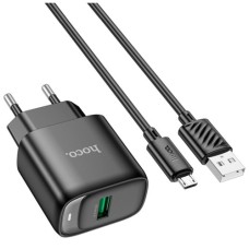 Зарядний пристрій HOCO C140A Smart USB QC3.0 + USB to cable Micro Black (6942007627801)