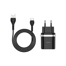Зарядний пристрій HOCO C12Q Smart USB QC3.0 + cable USB to USB-C 18W Black (6931474716293)