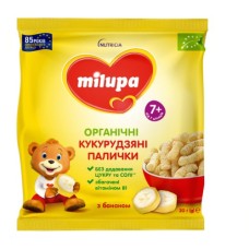 Батончик дитячий Milupa органічні кукурудзяні палички з бананом від 7 міс., 20 г (4820226169314)