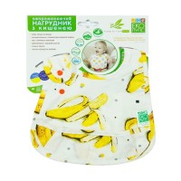 Слинявчик Еко Пупс Eco Cotton Premium 2 непромокаючий з кишенею Банани (EPB-009)