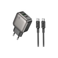 Зарядний пристрій BOROFONE BAS55A Absolute 1xUSB-C PD30W + 1xUSB QC3.0 + cable USB-C to USB-C Black (6941991116254)