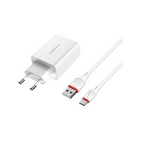 Зарядний пристрій BOROFONE BA21A Long Journey USB QC3.0 + cable USB to USB-C 18W White (6931474702487)