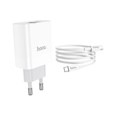 Зарядний пристрій HOCO C80A Rapido 1xUSB-C PD20W + 1xUSB QC3.0 + cable USB-C to USB-C White (6931474740533)