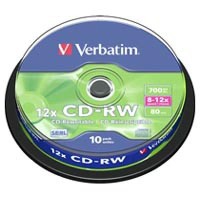 Диск CD Verbatim CD-RW 700Mb 12x Cake box 10шт (43480)