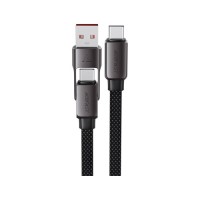 Дата кабель USB-C + USB-A to USB-C 1.2m 3.0A zink alloy C13-04 Black Acefast (6974316282334)