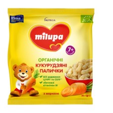 Батончик дитячий Milupa органічні кукурудзяні палички з морквою від 7 міс., 20 г (4820226169345)
