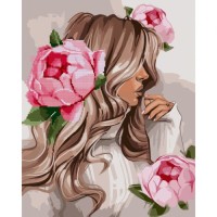 Картина по номерам Santi Дівчина з рожевими півоніями алмазна мозаїка 40*50 см (954675)