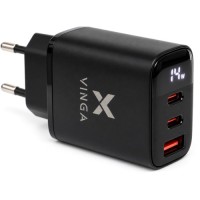 Зарядний пристрій Vinga 2xUSB-C + USB-A Display 45W (VCR45ACCDB)