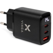 Зарядний пристрій Vinga 2xUSB-C + USB-A Display 45W (VCR45ACCDB)