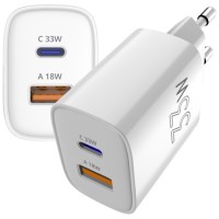 Зарядний пристрій Sigma 1xUSB-C PD33W + 1xUSB QC3.0 GaN X-power PS33-01 white (4827798527719)