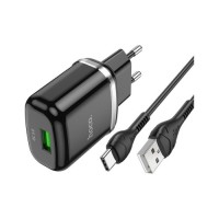 Зарядний пристрій HOCO N3 Special single port QC3.0 (cable Type-C) Black (6931474729385)