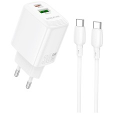 Зарядний пристрій BOROFONE BN29 Fuente 1xUSB-C PD30W + 1xUSB QC3.0 + cable USB-C to USB-C White (6941991120343)