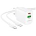 Зарядний пристрій BOROFONE BN29 Fuente 1xUSB-C PD30W + 1xUSB QC3.0 + cable USB-C to USB-C White (6941991120343)