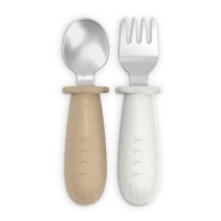 Набір дитячого посуду Suavinex Colour Essence столові прибори зі сталі (ложка, виделка) бежеві (402924)