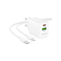 Зарядний пристрій BOROFONE BN29 Fuente 1xUSB-C PD30W + 1xUSB QC3.0 + cable USB-C to Lightning White (6941991120336)