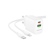 Зарядний пристрій BOROFONE BN29 Fuente 1xUSB-C PD30W + 1xUSB QC3.0 + cable USB-C to Lightning White (6941991120336)