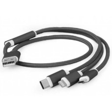 Дата кабель USB 2.0 AM to Lightning + Micro 5P + USB-C 1.0m black Cablexpert (CC-USB2-AM31-1M)