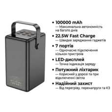 Батарея універсальна HOCO 100000mAh Endure 22.5W PD, QC, LED Lamp, Black (DB03 / 714721)