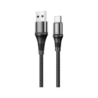 Дата кабель USB 2.0 AM to USB-C 1.0m 3A nylon X50 black HOCO (6931474734235)