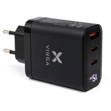 Зарядний пристрій Vinga 2xUSB-C + USB-A Display 65W (VCR65ACCDB)