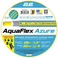 Шланг для поливу 2E AquaFlex Azure, 1/2", 25м, 4 шари, 20бар, -10…+60°C, сумка, зрошувач, конектор, 2 адаптери (2E-GHE12AE25)