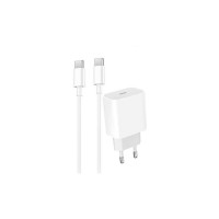 Зарядний пристрій Denmen USB-C PD20W 3.6A + cable USB-C to USB-C white (DM-DC06T-WH)