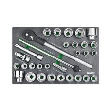 Набір інструментів Toptul з тріскачкою, в ложементі (метр.+дюйм) 3/4" 31шт. (GED3108)