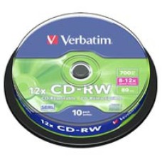 Диск CD Verbatim CD-RW 700Mb 12x Cake box 10шт (43480)