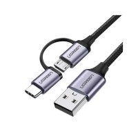 Дата кабель USB 2.0 AM to USB-C + Micro 5P 1.0m 3A US177 black Ugreen (30875)
