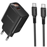 Зарядний пристрій BOROFONE BA97A Ilustre USB-C PD30W digital display + cable USB-C to USB-C Black (6941991120503)